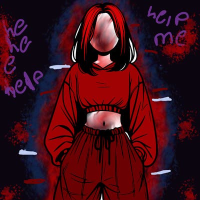 realistic girl faceless with baggy pants and a crop top