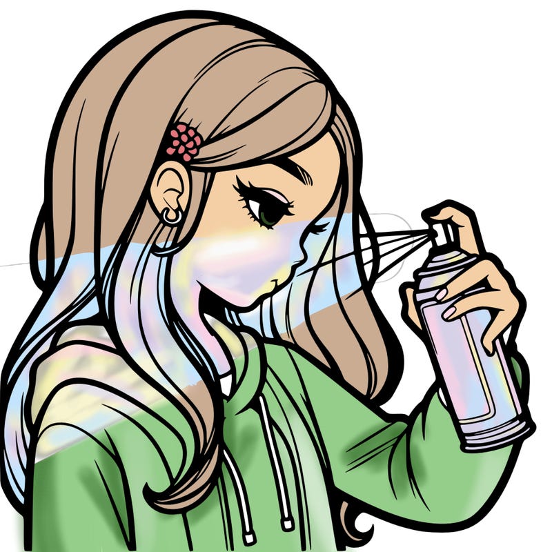 a realistic girl spray painting
