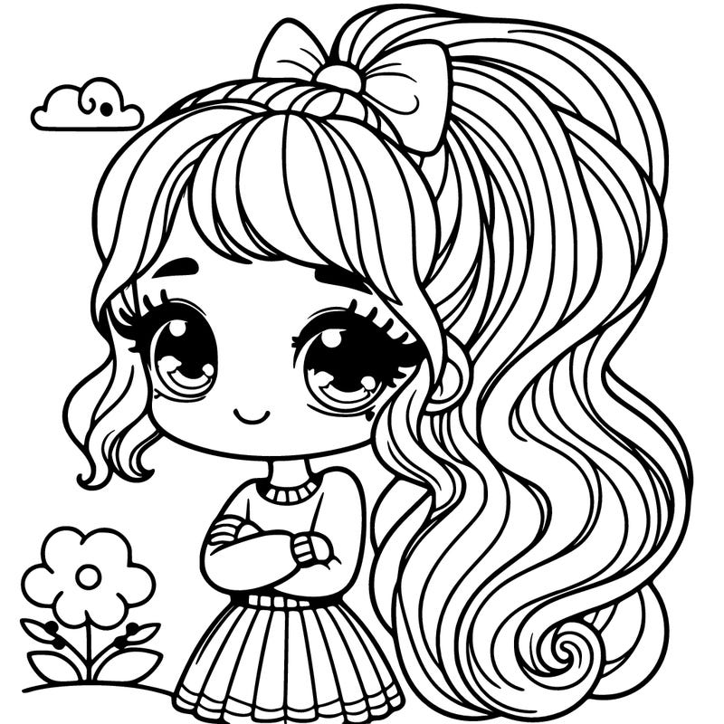 cute girl with a long wavy pony tail