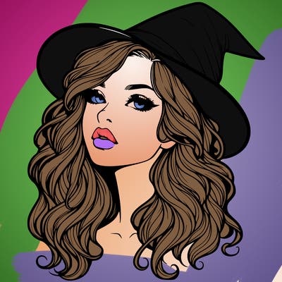 realistic witch girl with wavy hair and lips