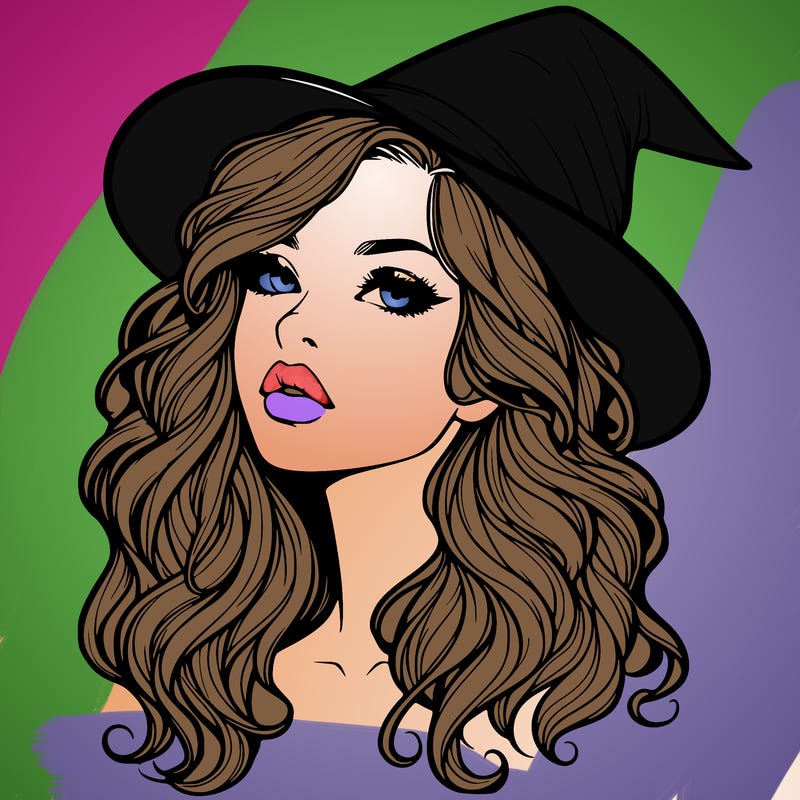 realistic witch girl with wavy hair and lips