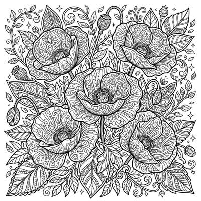 Dive into the exquisite beauty of blue poppies with this stunning adult coloring page. Featuring intricate floral patterns, it's perfect for a relaxing and mindful creative escape.