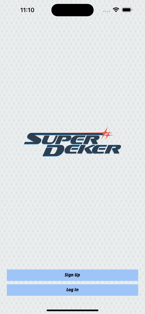 SuperDeker App - SuperDeker App login and sign up screen with company logo