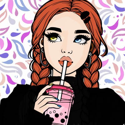 realistic girl with braided hair drinking boba