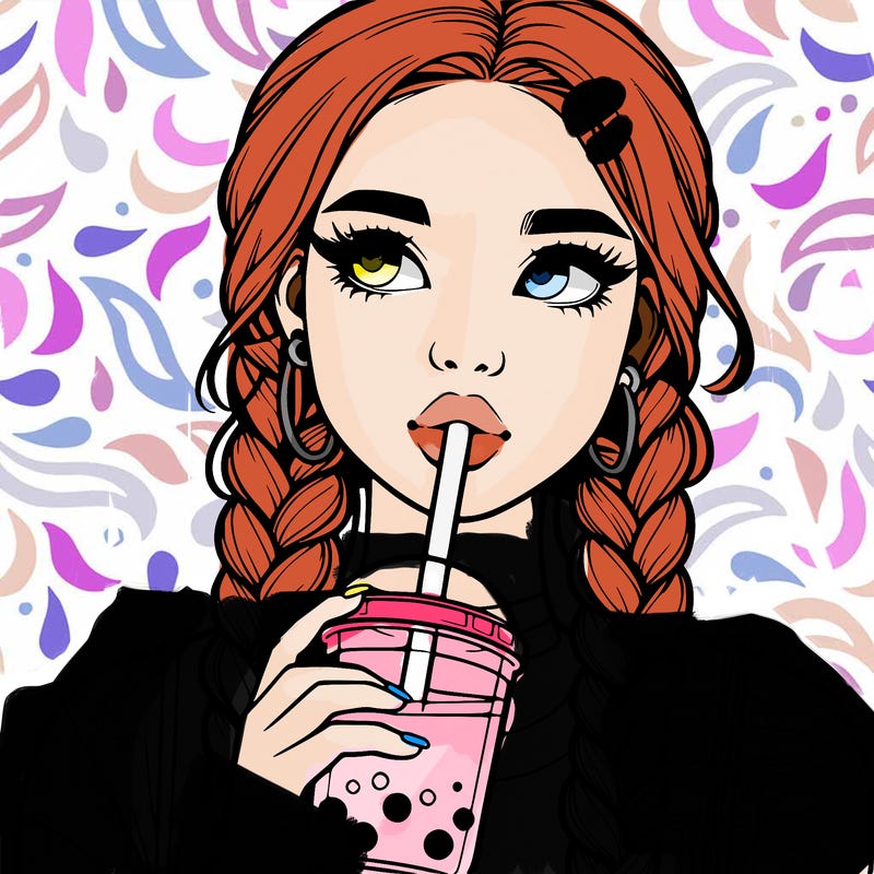 realistic girl with braided hair drinking boba