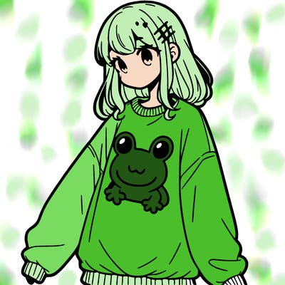 girl wearing frogging sweatshirt