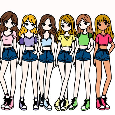 a group of girls wearing crop tops and shorts