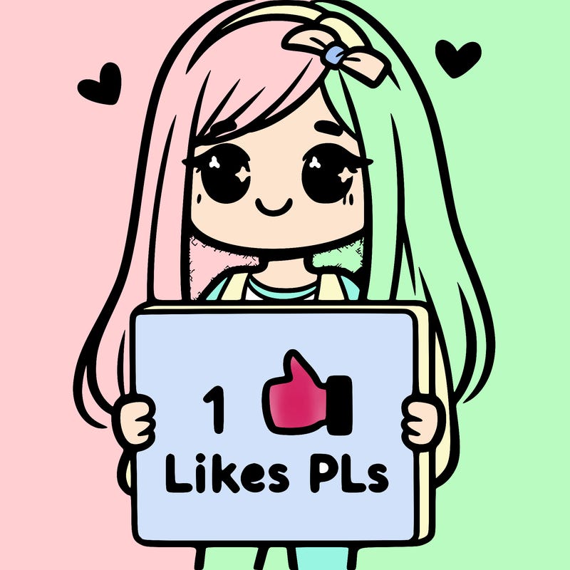 girl holding a sign saying 10 likes pls