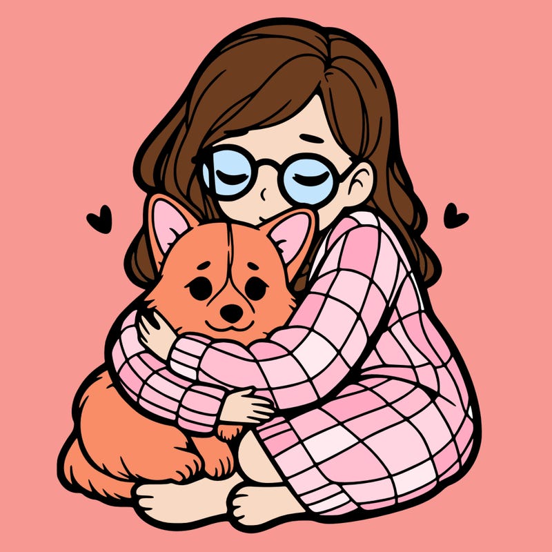 corgi cuddling  girl owner