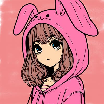 realistic girl wearing a bunny hoodie