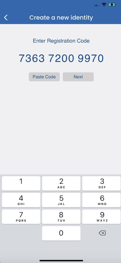 OB Authenticator - Tela do OB Authenticator para inserir um código de registro numérico