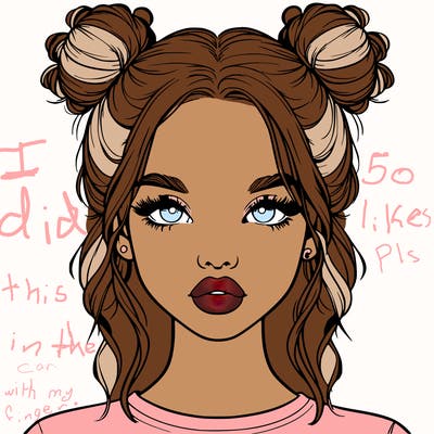 realistic girl with two buns in hair and lips