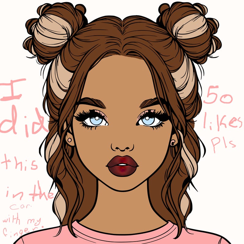 realistic girl with two buns in hair and lips