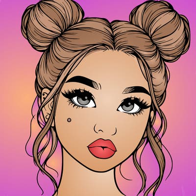 realistic girl with two buns on her hair and lips