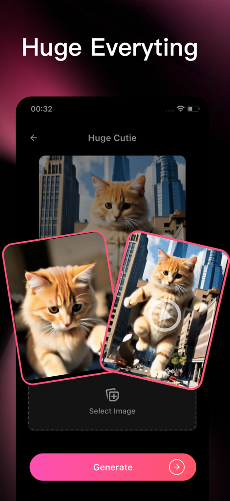 街で巨大な猫のAI動画生成を表示するLumaアプリインターフェイス