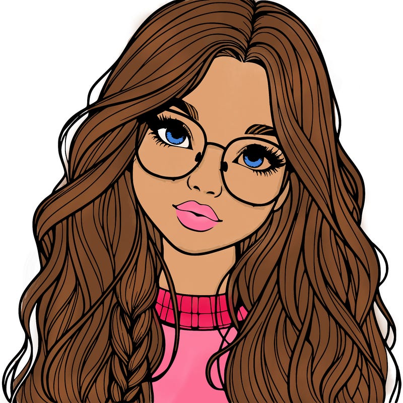 girl with long hair and freckles and glasses realistic