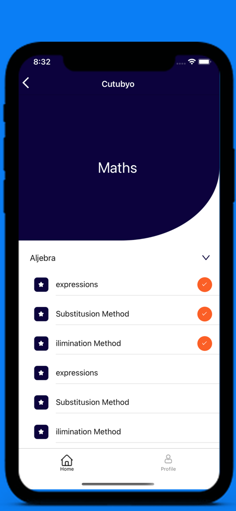 Interface of the FogaanDersi app showing algebra lessons under the math curriculum section