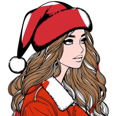 realistic girl in santa hat