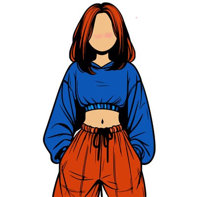 realistic girl faceless with baggy pants and a crop top
