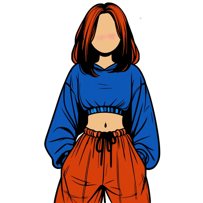 realistic girl faceless with baggy pants and a crop top