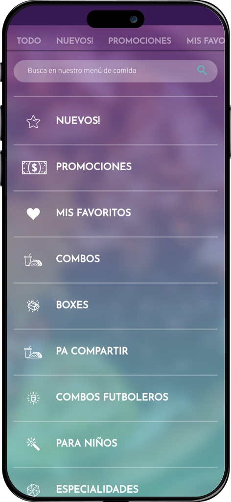Taco Bell Guatemala - Menu do aplicativo móvel para Taco Bell Guatemala com categorias de comida