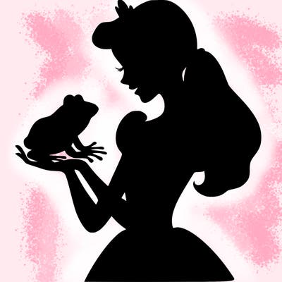 a shadow of a princess holding a frog realistic