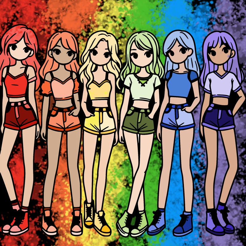 a group of girls wearing crop tops and shorts