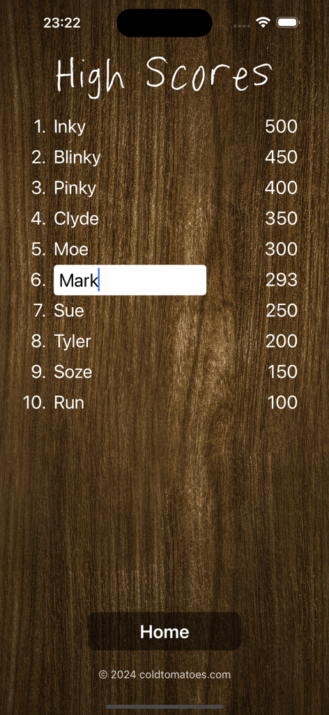 Rainman - The Game - High scores leaderboard display in the Rainman brain training game.