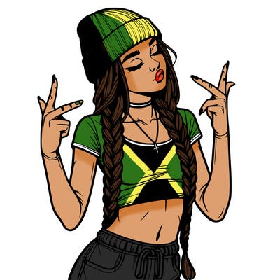 realistic teenage girl with braids and a beanie and crop top doing 🫶🏼