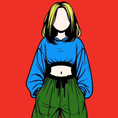 realistic girl faceless with baggy pants and a crop top