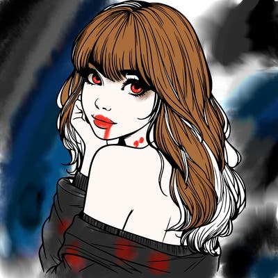 realistic girl with bangs looking over her shoulder