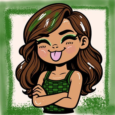 realistic girl crossing her arms and wearing a tank top with her tongue held out she has long hair