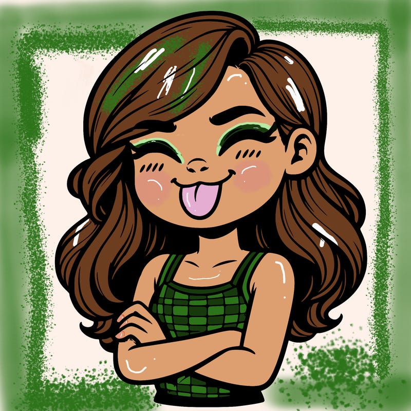 realistic girl crossing her arms and wearing a tank top with her tongue held out she has long hair