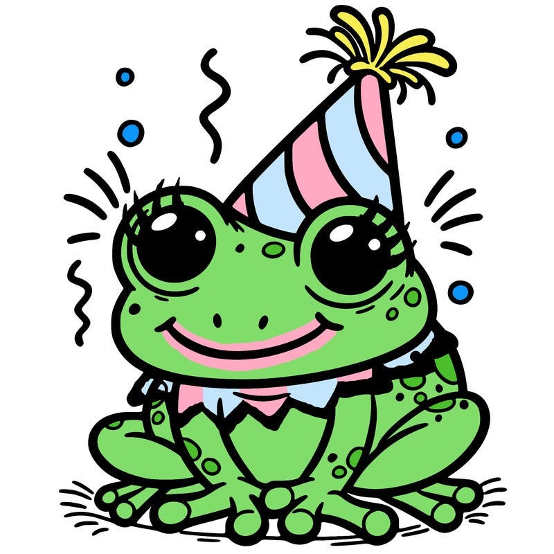 a frog with a party hat