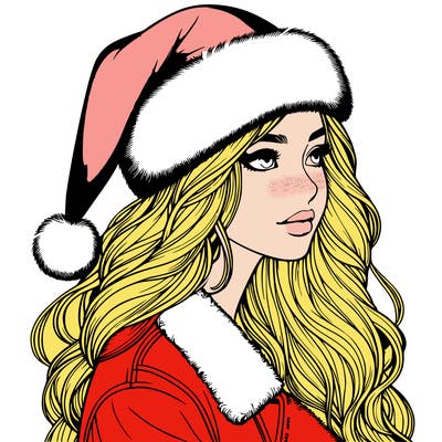 realistic girl in santa hat