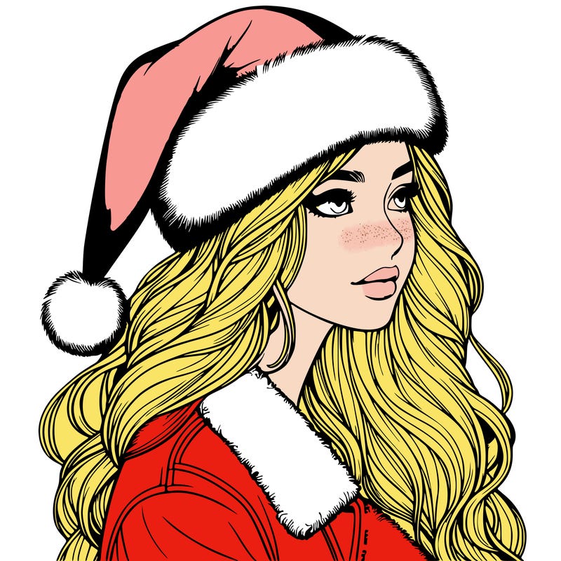 realistic girl in santa hat