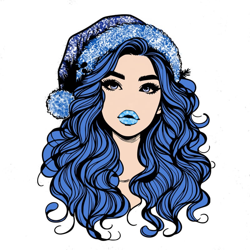 realistic christmas girl with wavy hair and lips