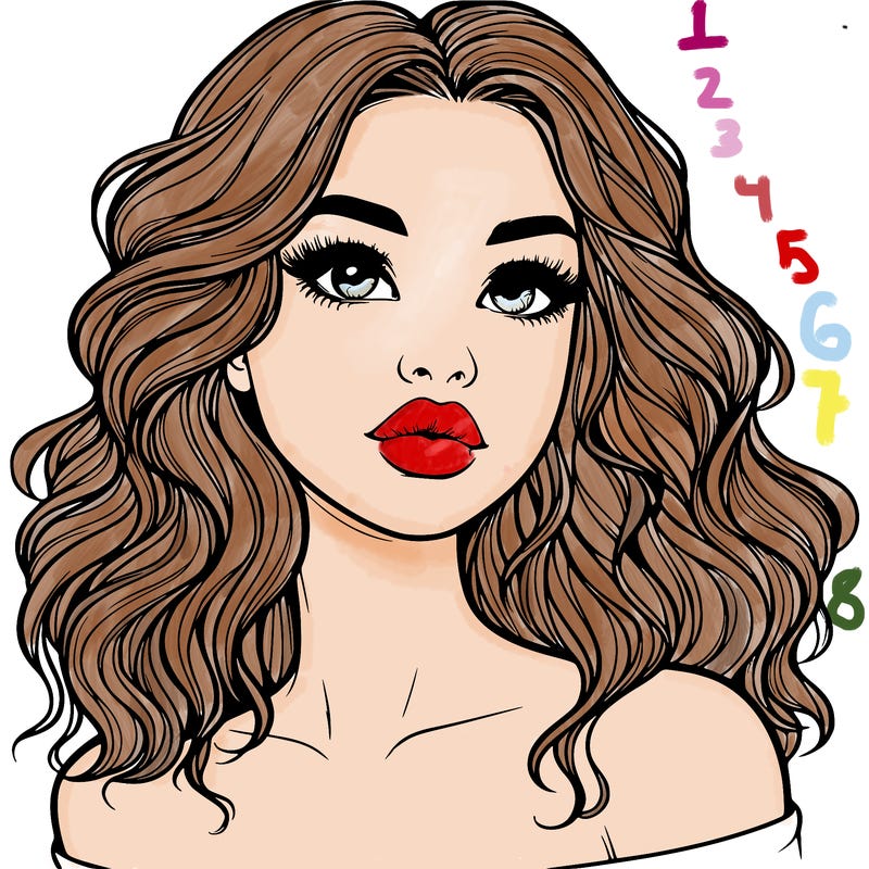 realistic girl with wavy hair and lips
