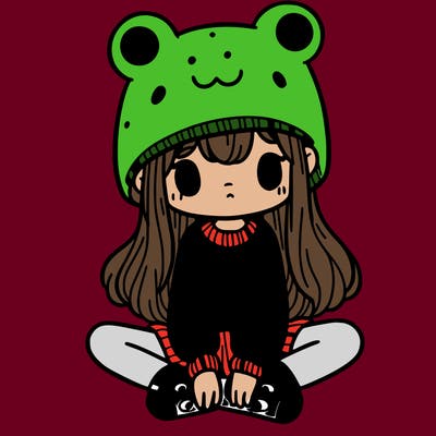 a girl wearing a frog hat and some frog socks