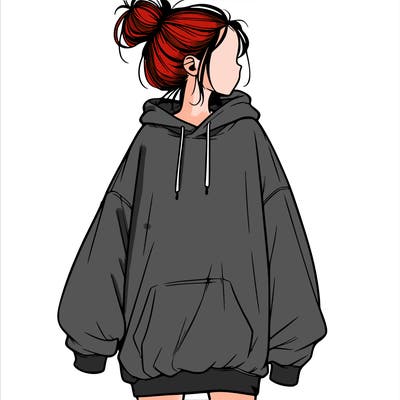 realistic girl with a oversized sweatshirt on and a bun