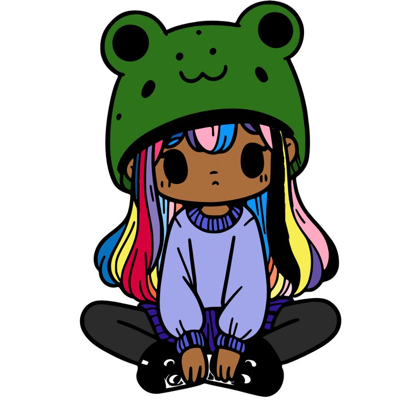 a girl wearing a frog hat and some frog socks