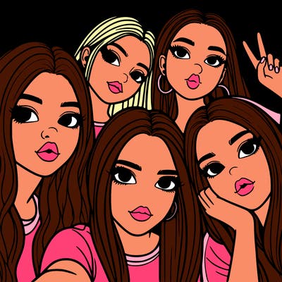 group of teen girls friends y2k up close in a selfie