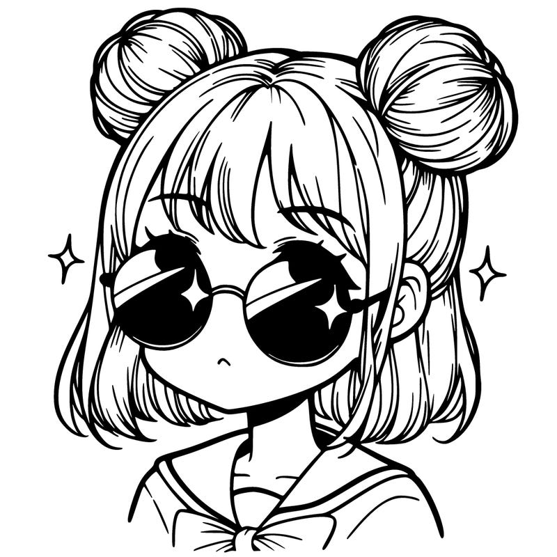 manga girl with hairbuns and sun shape sunglasses