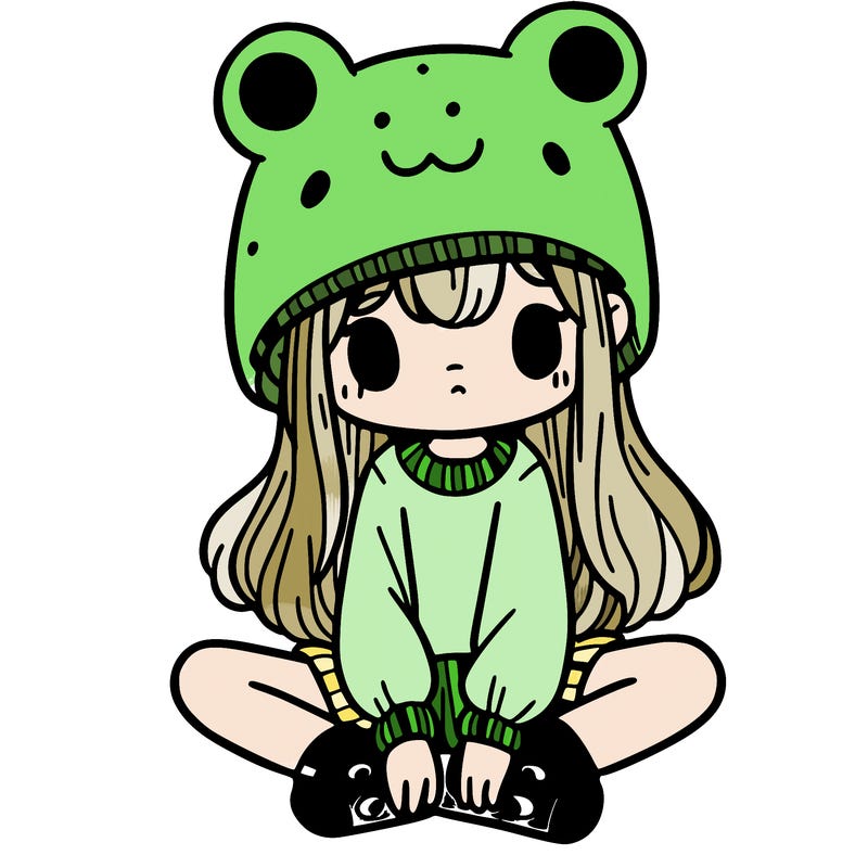 a girl wearing a frog hat and some frog socks