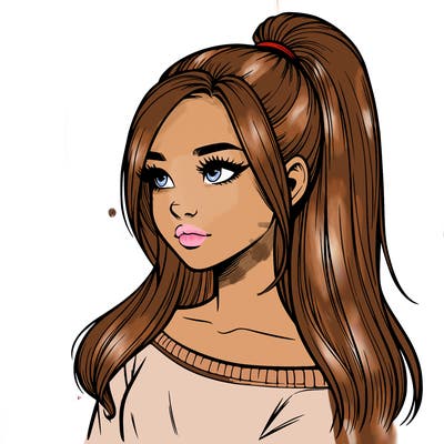 realistic girl with a high ponytail