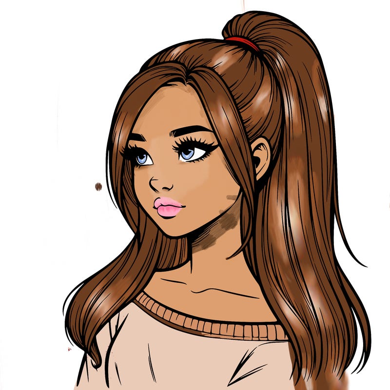 realistic girl with a high ponytail