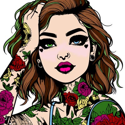 realistic girl with tattoos all over