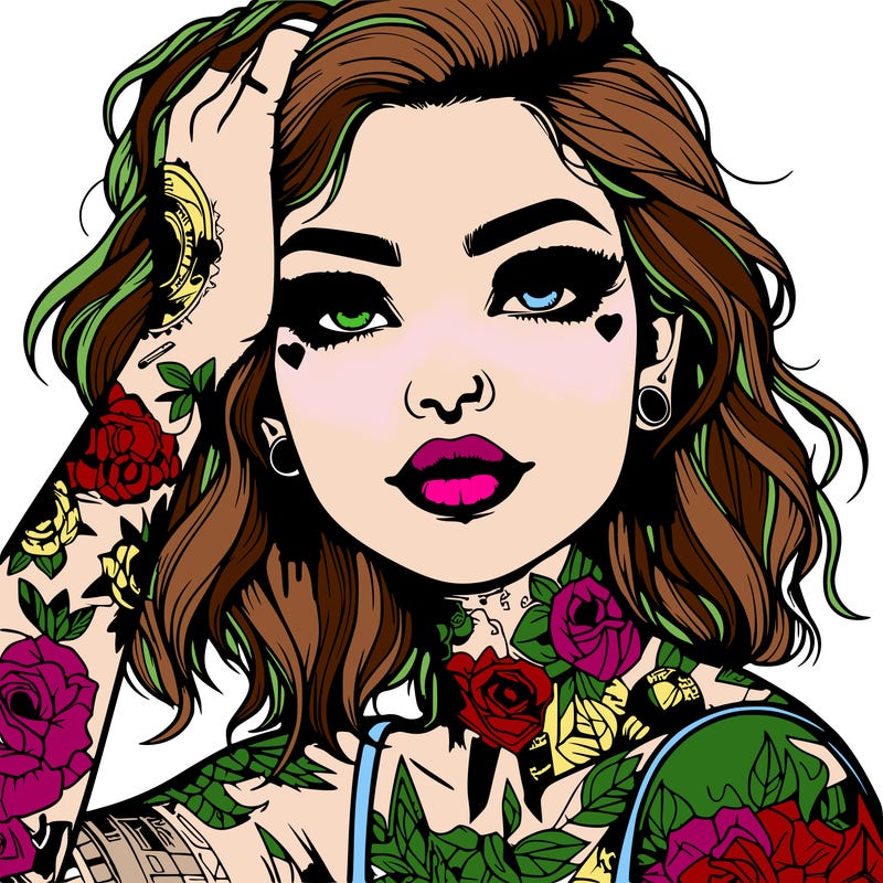 realistic girl with tattoos all over