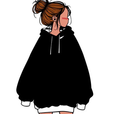realistic girl with a oversized sweatshirt on and a bun