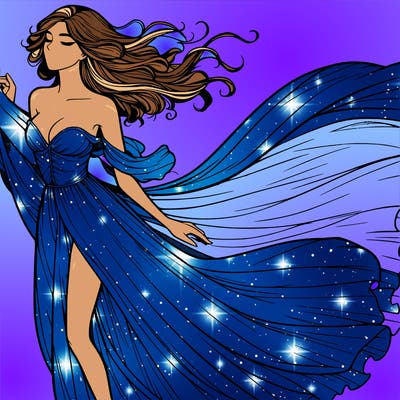 realistic woman in dress flowing the the wind